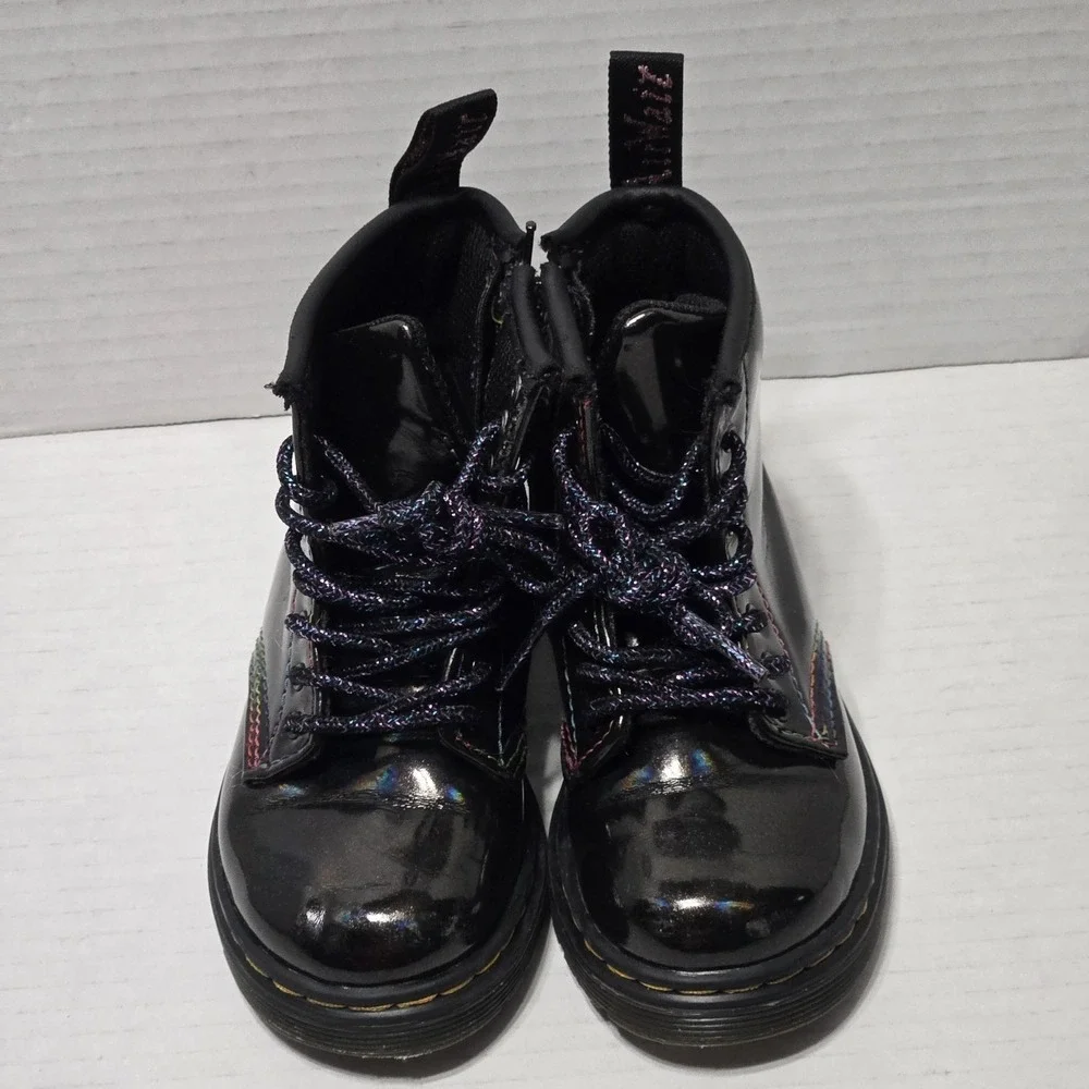 Dr. Martens 1460 J Toddler Boots Black Lightshow Sparkle Rainbow Side Zip Size 8